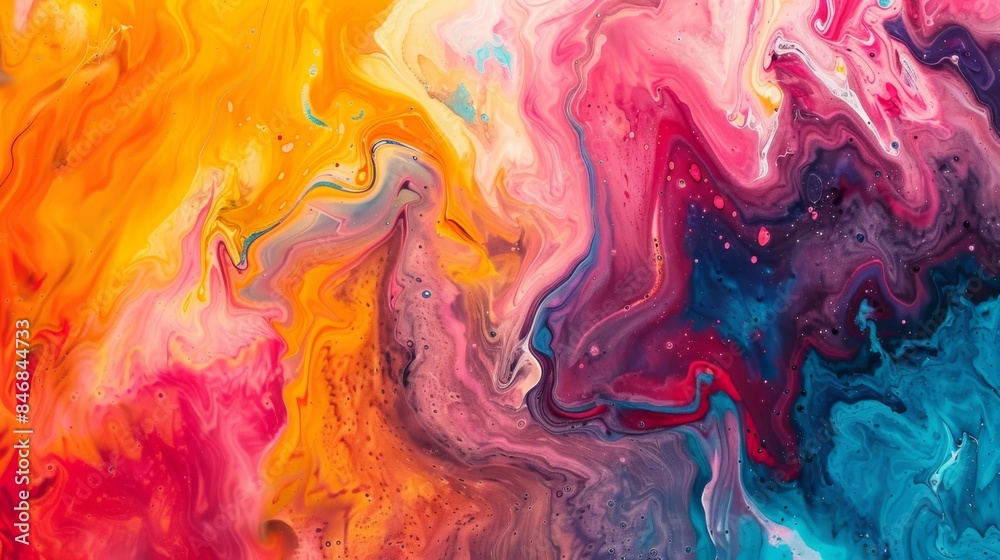 Abstract fluid art with vivid swirls of pink, blue, yellow, and orange, creating a dynamic, vibrant composition. Abstract fluid art with vivid swirls of pink, blue, yellow, and orange, creating a dynamic, vibrant composition.