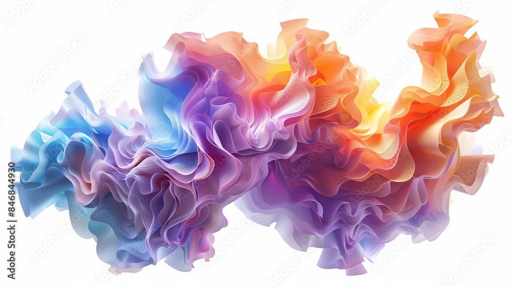 Abstract Fluid 3D Render with Colorful Iridescent Waves and Fire on White Background - Artsy Airy Colors Abstract Fluid 3D Render with Colorful Iridescent Waves and Fire on White Background - Artsy Airy Colors