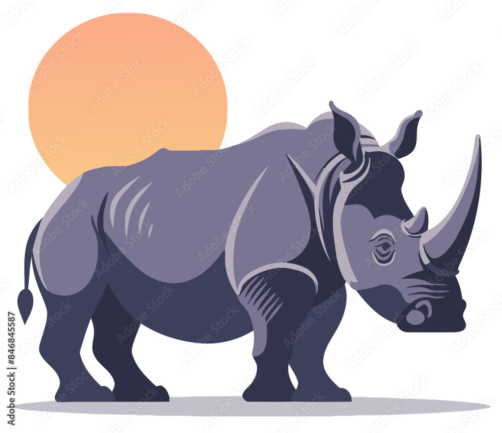 Fototapeta premium Rhino Illustration, Ideal for Wildlife and Nature Themes - Flat Vector Illustration