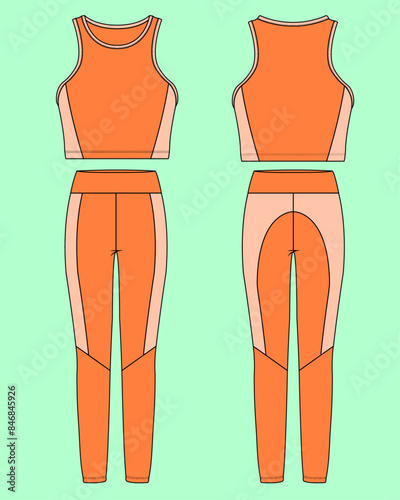 Ladies Activewear Blouse Set Fashion Flat Sketch Vector photo