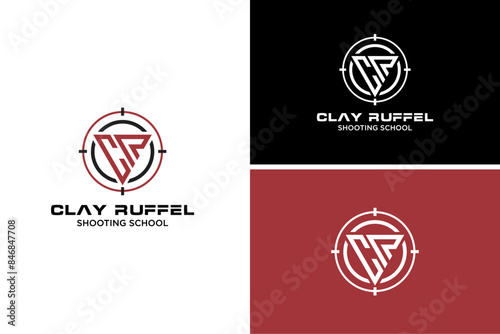 Pro Shoot School Logo. Firearms instructor, CR Letter,   Shooting Instructor vector design for t shirt print, invitation card, shooting event poster, web banner, competitions advertisement flyer.