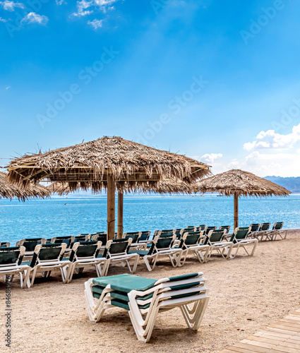 Morning on sandy beach at the Red Sea, Sinai, Middle East