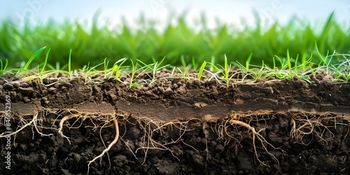 Illustration of soil layers with topsoil subsoil grass roots for agriculture. Concept Agricultural Soil Layers, Topsoil Illustration, Subsoil Composition, Grassroots Explanation