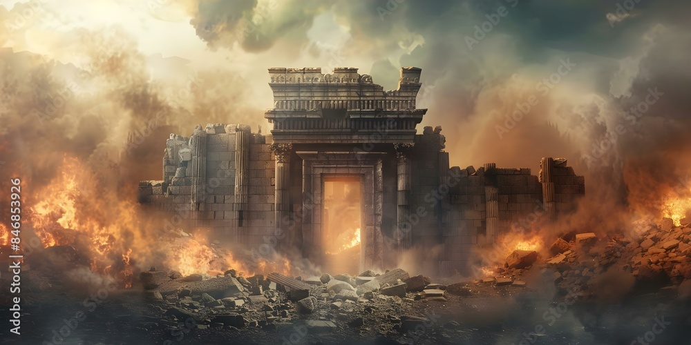 Fototapeta premium Day of mourning in Jewish history for destruction of holy temple. Concept Jewish Mourning, Destruction of Temple, Tisha B'Av, Historical Tragedy, Jewish Heritage