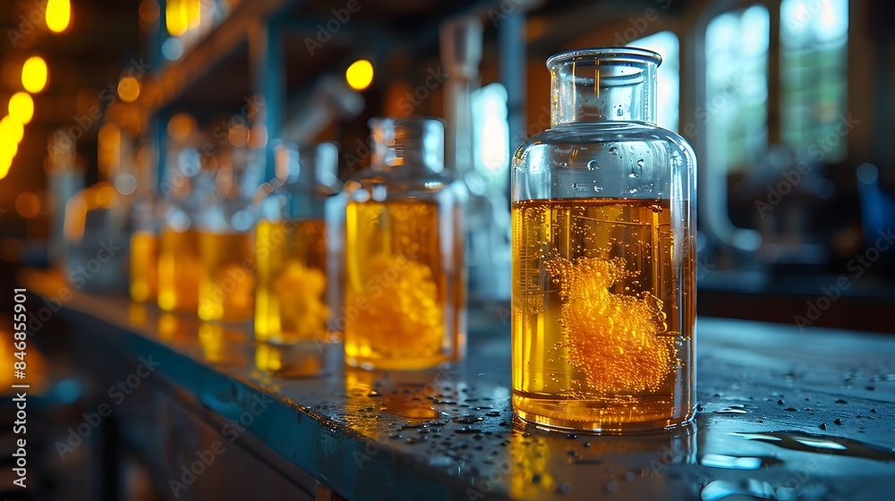 Glassware Filled with Hydrochloric Acid in a Laboratory Setting with Scientific Tools and Precise Measurement