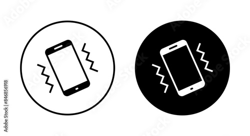 Mobile phone vibration icon on black circle. Vibrate mode concept