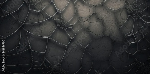 spider web texture on a black background, with a red spider, a black spider, and a white spider arranged in a row from left to right photo