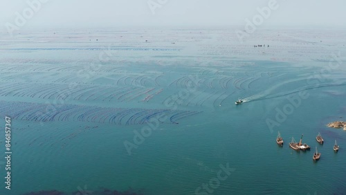 Aerial photo of Changshan Island Marine Aquaculture Farm in Changhai County, Dalian photo