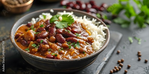 Closeup of fragrant rajma bowl with perfectly cooked red kidney beans. Concept Food Photography, Close-up Shots, Indian Cuisine, Kidney Beans Recipe, Delicious Meals