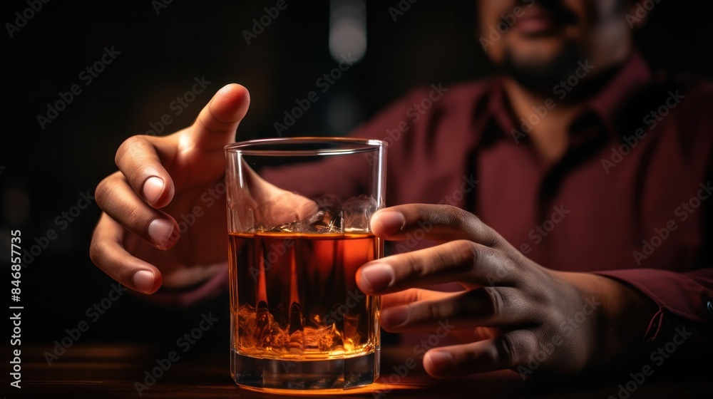 man refuses say no and avoid to drink an alcohol whiskey , stopping hand sign male, alcoholism treatment, alcohol addiction, quit booze, Stop Drinking Alcohol. Refuse Glass liquor, unhealthy, reject man refuses say no and avoid to drink an alcohol whiskey , stopping hand sign male, alcoholism treatment, alcohol addiction, quit booze, Stop Drinking Alcohol. Refuse Glass liquor, unhealthy, reject