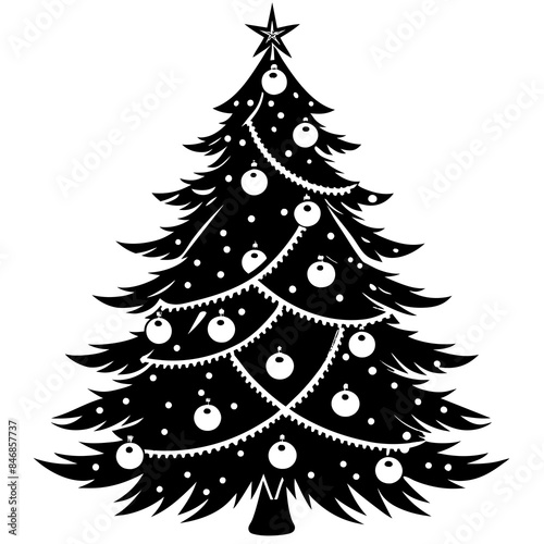 evergreen tree decorated with lights and ornaments illustration vector