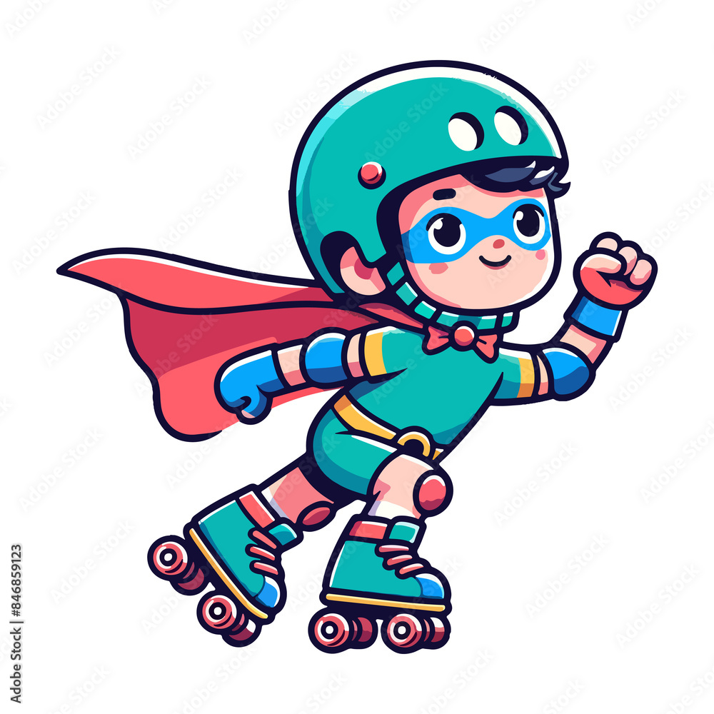 cute child hero playing roller skating icon character cute child hero playing roller skating icon character