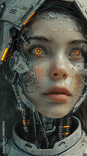 Futuristic Portrait Intricate Mechanical Cyborg with Glowing Eyes and Space for Text