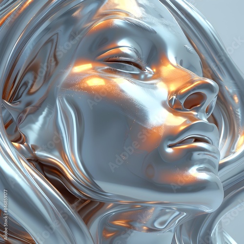 Futuristic Science Aesthetic Swirling D DNA Strands Forming a Rose Gold and Chrome Face Shape