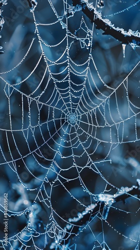 Intricate Spider Web Encased in Frosty Ice A Delicate Trap Frozen in Winters Beauty