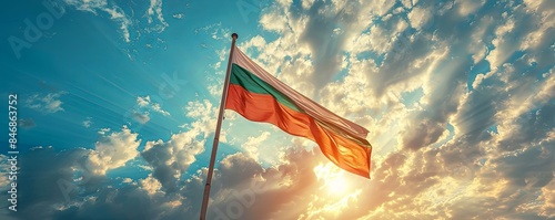 Hungary flag waving against a sunny sky photo