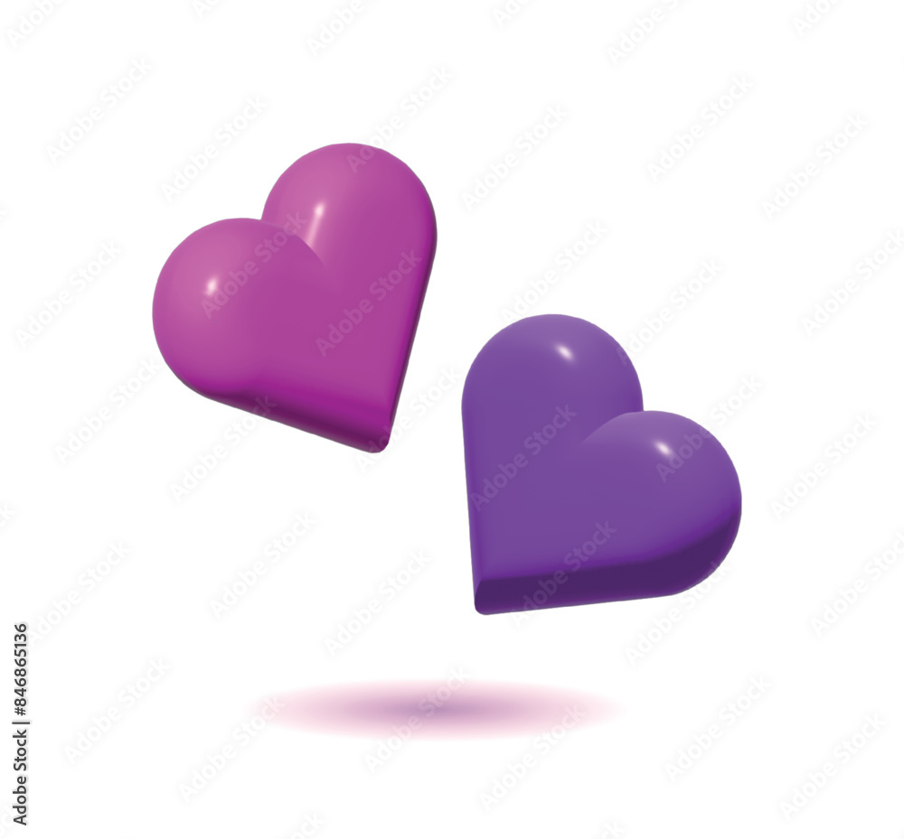 realistic two 3D hearts. Decorative romantic ico for Valentine's Day