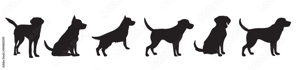 set of sblack silhouettes stickers with cute dogs
