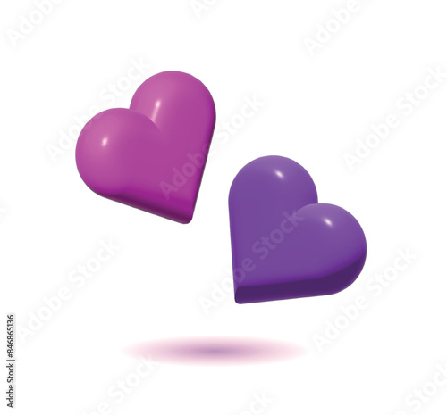 realistic two 3D hearts. Decorative romantic ico for Valentine's Day