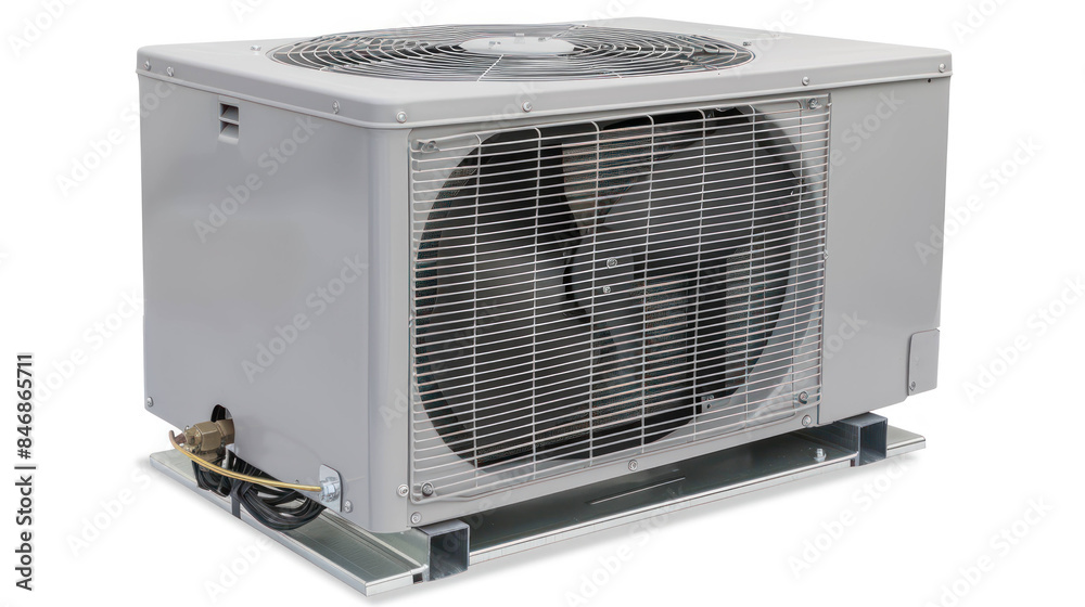 Fototapeta premium Modern Outdoor Condenser Unit for Central Air Conditioning System in Residential Setting