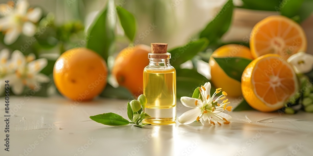 Fresh bright neroli blossom essential oil with sweet citrus and green notes. Concept Essential Oils, Neroli Blossom, Citrus, Green Notes, Aromatherapy Fresh bright neroli blossom essential oil with sweet citrus and green notes. Concept Essential Oils, Neroli Blossom, Citrus, Green Notes, Aromatherapy
