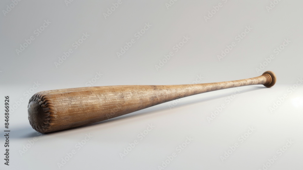 Close-up of a wooden baseball bat laying on a white background, showcasing its texture and craftsmanship.