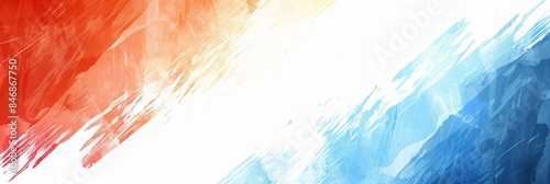 Minimalist watercolor painting abstract blue and red pastel stripes on white with copy space, background banner photo