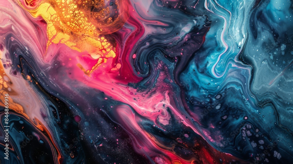 Abstract fluid art with vivid swirls of pink, blue, yellow, and orange, creating a dynamic, vibrant composition. Abstract fluid art with vivid swirls of pink, blue, yellow, and orange, creating a dynamic, vibrant composition.