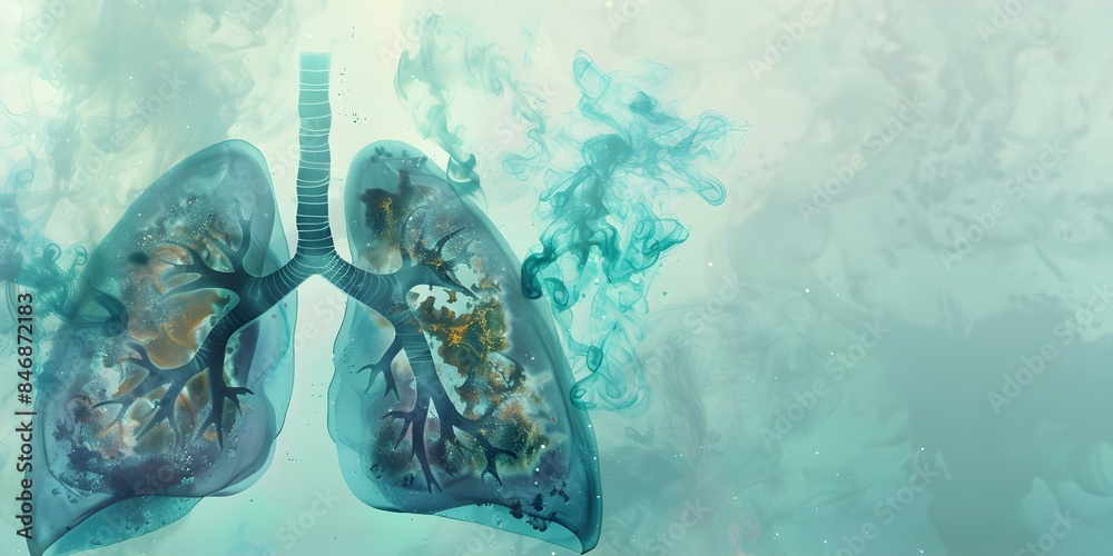 Illustration of lung with fluid obstruction indicating pulmonary edema ...