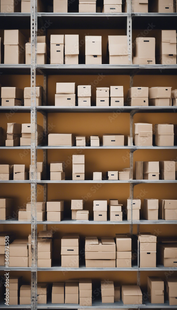 Neatly arranged boxes on a shelf suitable for storage or warehouse concepts Neatly arranged boxes on a shelf suitable for storage or warehouse concepts