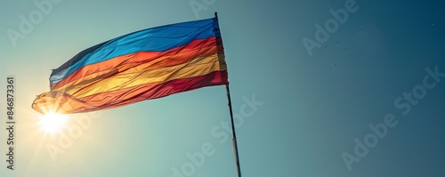 Democratic Republic of Congo flag waving against a clear, sunny sky photo