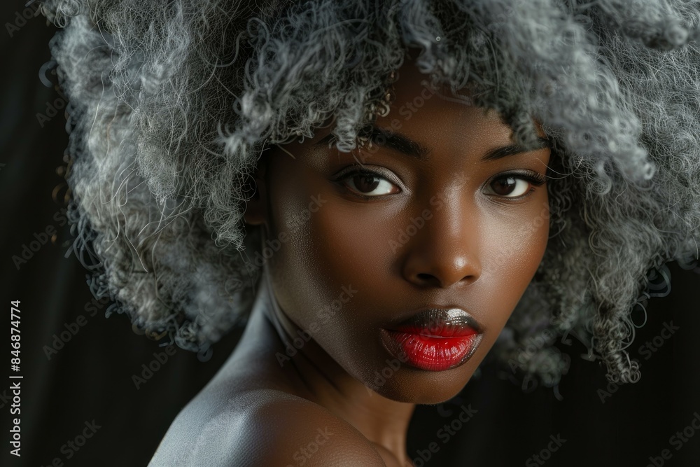Evocative closeup of a woman with voluminous curls and striking makeup Evocative closeup of a woman with voluminous curls and striking makeup
