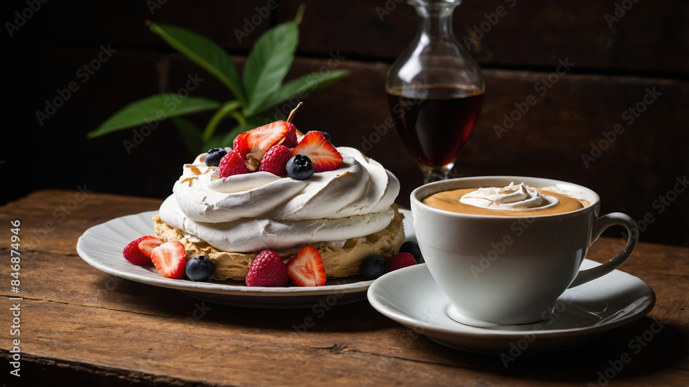 A dessert with strawberries very similar to a Pavlova cake A dessert with strawberries very similar to a Pavlova cake