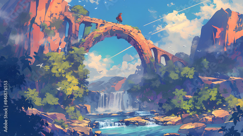 Bridges landscape anime style