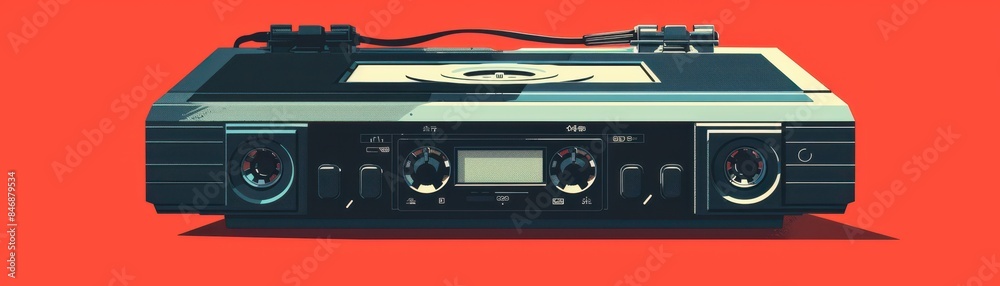 Obraz premium Simplified illustration of retro 1980s video cassette recorder
