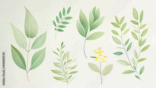 Wallpaper Mural otanical drawing. Minimal plant, meadow greenery, leaf and blooming flower abstract sketch element collection, Vector hand drawn wedding invitation bouquet decoration set Torontodigital.ca