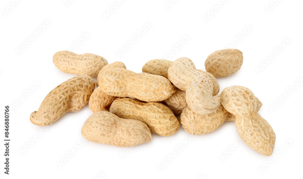 Pile of fresh unpeeled peanuts isolated on white Pile of fresh unpeeled peanuts isolated on white