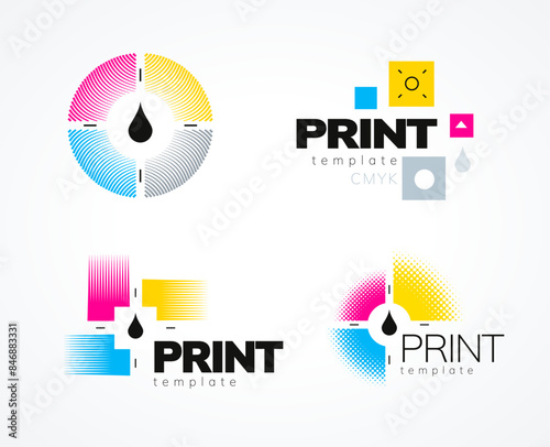Set Logo CMYK Print. Polygraphy theme. Template design vector. White background.