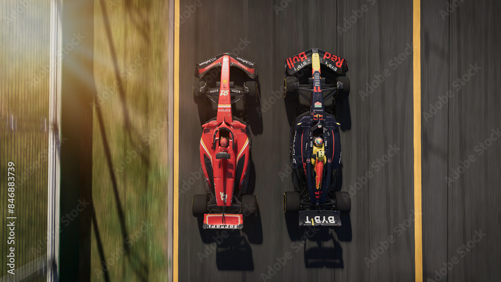 Naklejka premium Ferrari and Red Bull F1 Cars 3D illustration, 11 jun, 2024, Sao Paulo, Brazil.