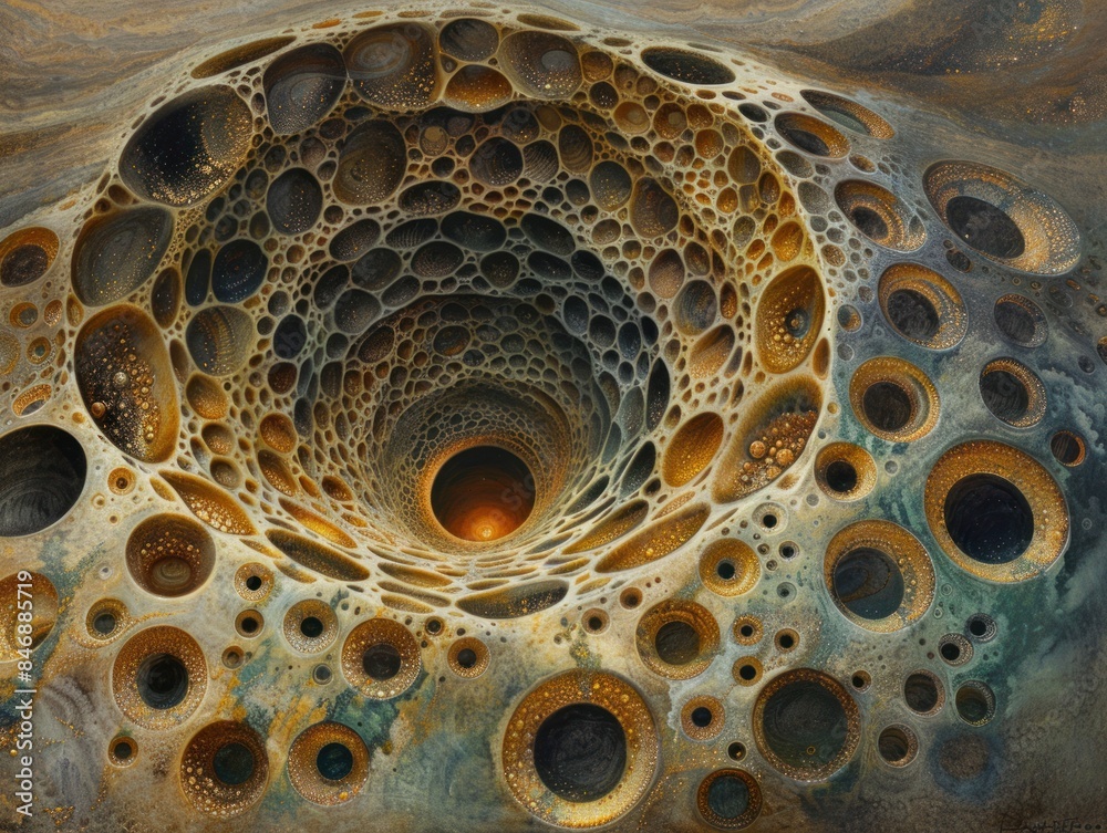 A close-up of a digital art piece depicting an abstract cave entrance