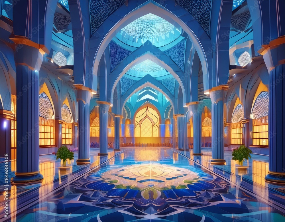 Obraz premium The interior of the mosque is dome-shaped.AI generated