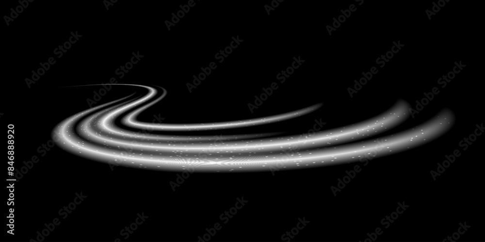 Abstract light white lines of high speed motion with sparkles. Glowing curve, speed line. Abstract movement. Dynamic traces. Abstract light white lines of high speed motion with sparkles. Glowing curve, speed line. Abstract movement. Dynamic traces.