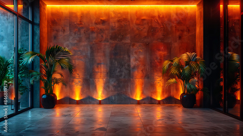 Concrete wall illuminated from below with orange lights © Favio