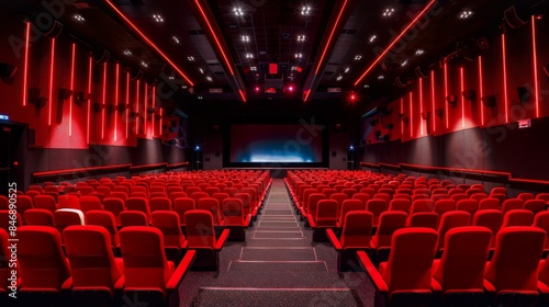 Cinema hall.Empty red chairs in the cinema.