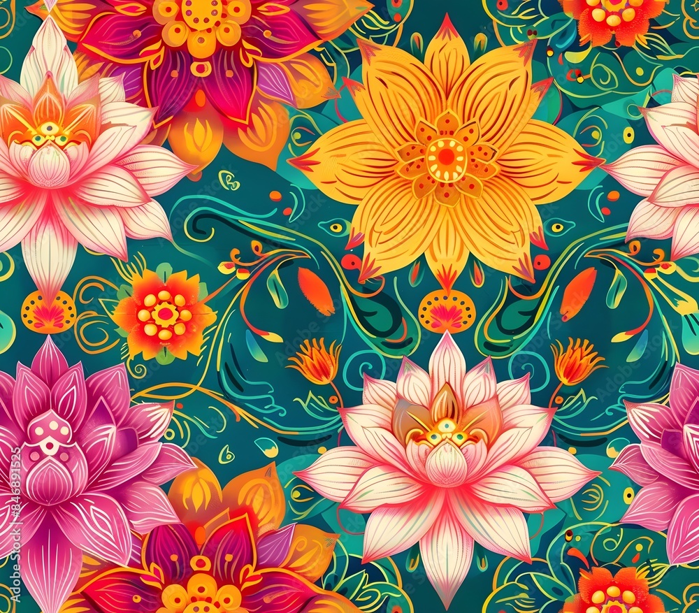 Vibrant Rangoli Floral Mandala Pattern for Cozy Interior Vibrant Rangoli Floral Mandala Pattern for Cozy Interior