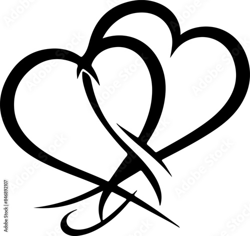 A simple line drawing of two hearts entwined