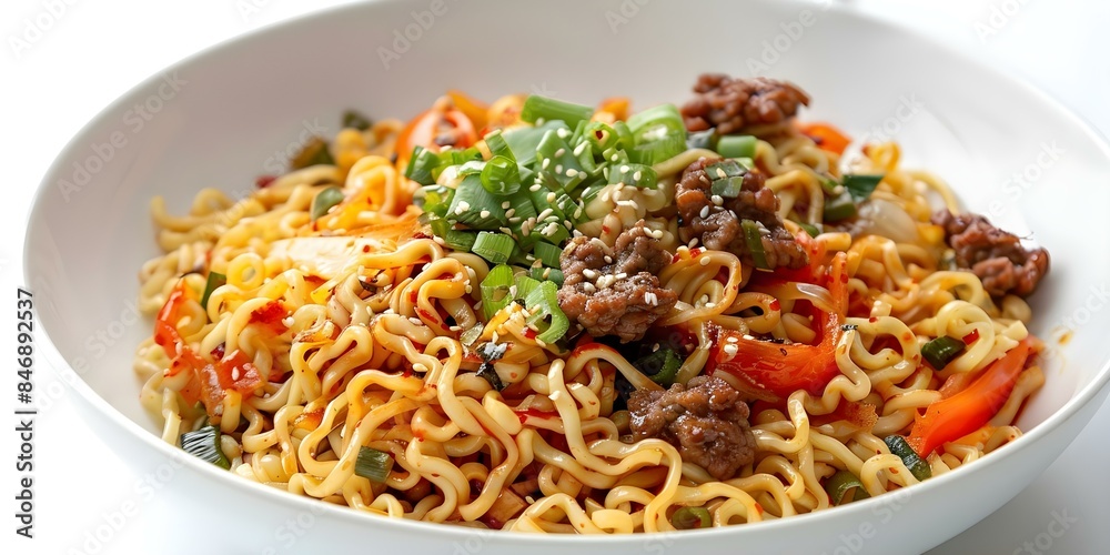 Yakisoba noodles isolated on white background showcasing Asian cuisine through technology. Concept Asian Cuisine, Yakisoba Noodles, Isolated Background, Culinary Technology Yakisoba noodles isolated on white background showcasing Asian cuisine through technology. Concept Asian Cuisine, Yakisoba Noodles, Isolated Background, Culinary Technology