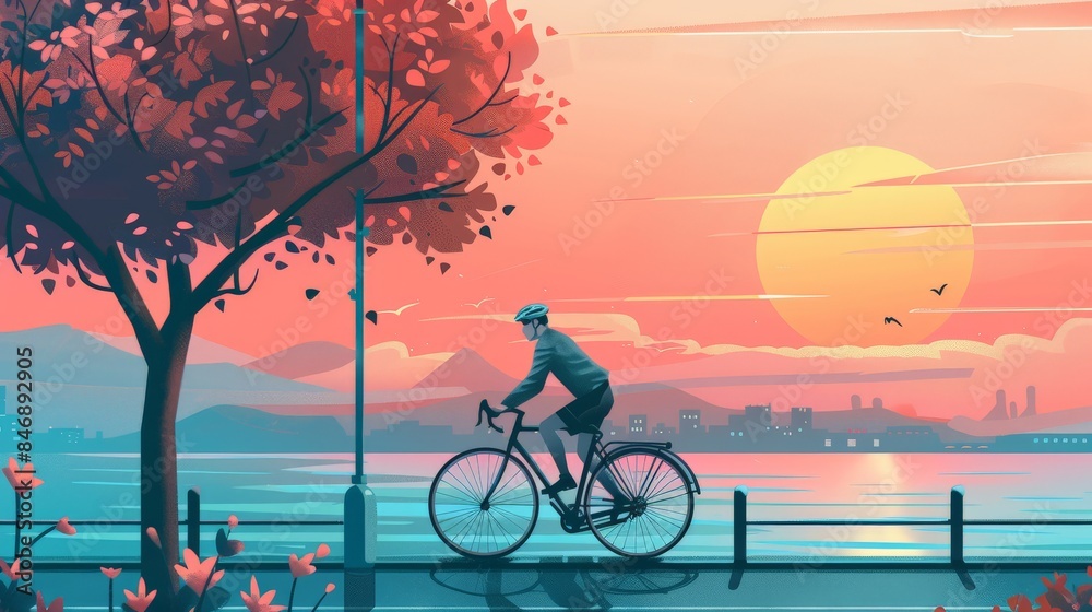 custom made wallpaper toronto digitalA cyclist rides a bike on the road, illustration in a flat vector design style.