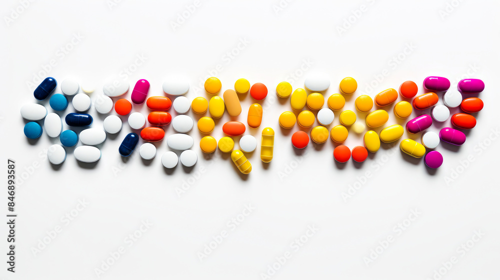 Multi-colored bright tablets on a white background. Multi-colored bright tablets on a white background.