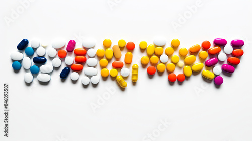 Multi-colored bright tablets on a white background.